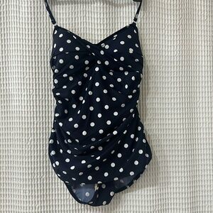 2/$15 Navy and White Retro Polka Dot Halter Swimsuit - Size 10